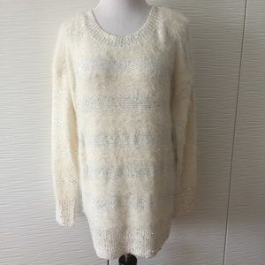 Bebe white Stripe Knit Sweater With Sequins